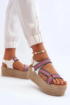 New Boto Sandały Damskie Na Plecionej Masywnej Podeszwie Białe Luminea