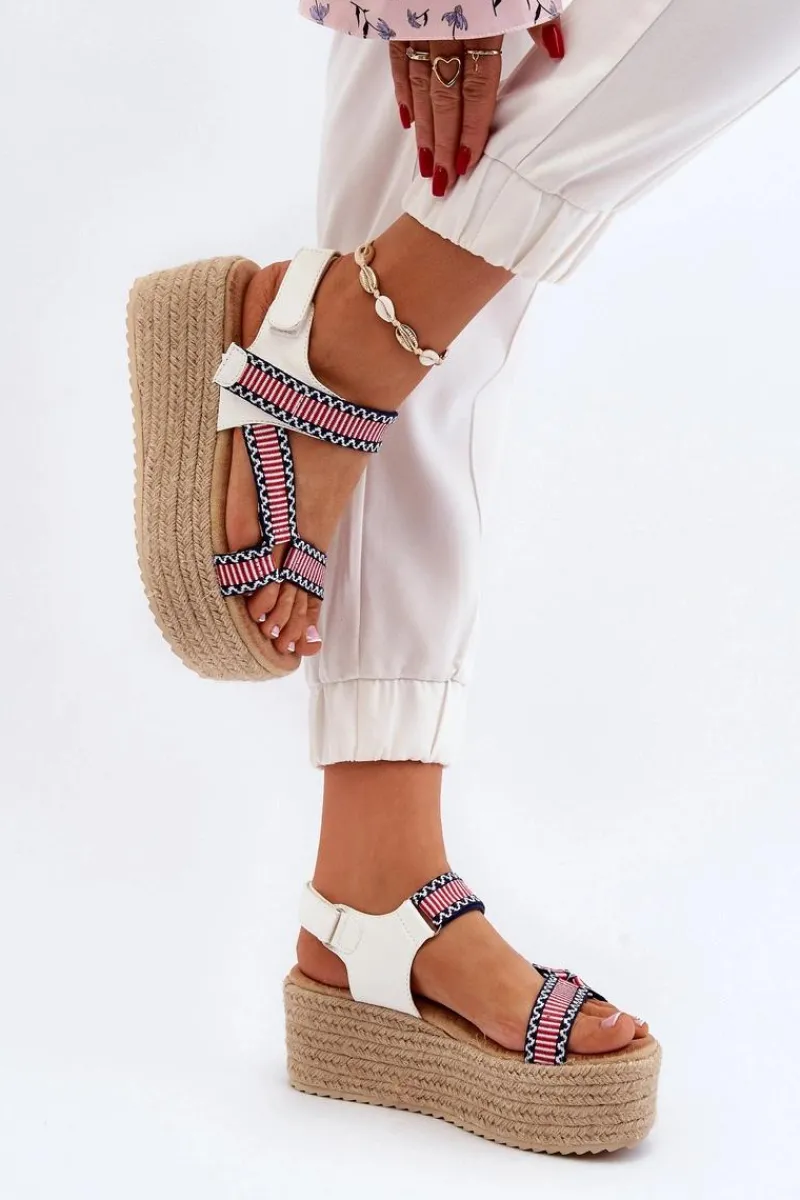 New Boto Sandały Damskie Na Plecionej Masywnej Podeszwie Białe Luminea