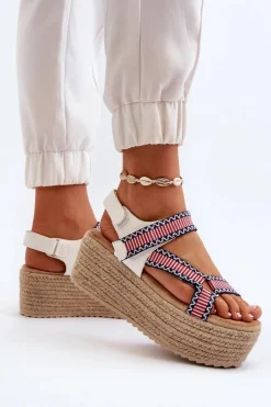 New Boto Sandały Damskie Na Plecionej Masywnej Podeszwie Białe Luminea