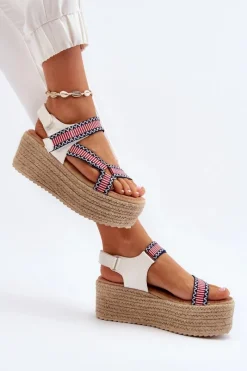 New Boto Sandały Damskie Na Plecionej Masywnej Podeszwie Białe Luminea