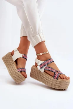 New Boto Sandały Damskie Na Plecionej Masywnej Podeszwie Białe Luminea