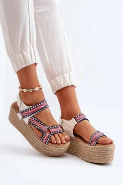 New Boto Sandały Damskie Na Plecionej Masywnej Podeszwie Białe Luminea