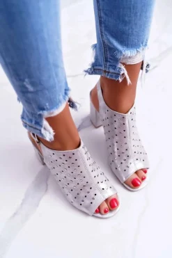 Sale Buty damskie Vinceza Sandały Damskie Na Słupku Ażurowe z Dżetami Srebrne Hendrix