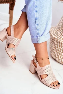 Sale Boto Sandały Damskie Na Słupku Ażurowe Beżowe Valery