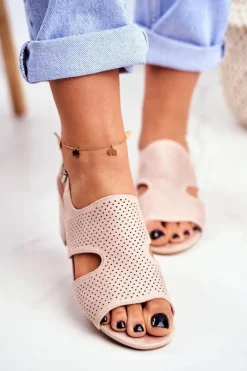 Sale Boto Sandały Damskie Na Słupku Ażurowe Beżowe Valery