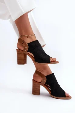 Sandały Na Słupku|Sandały Na Obcasie>Boto Sandały Damskie Na Słupku Ażurowe Czarne Rosca