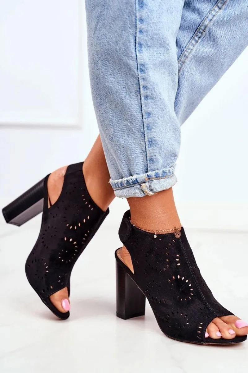 Clearance Evento Sandały Damskie Na Słupku Ażurowe Na Rzep Czarne Rules