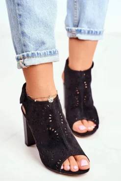 Clearance Evento Sandały Damskie Na Słupku Ażurowe Na Rzep Czarne Rules