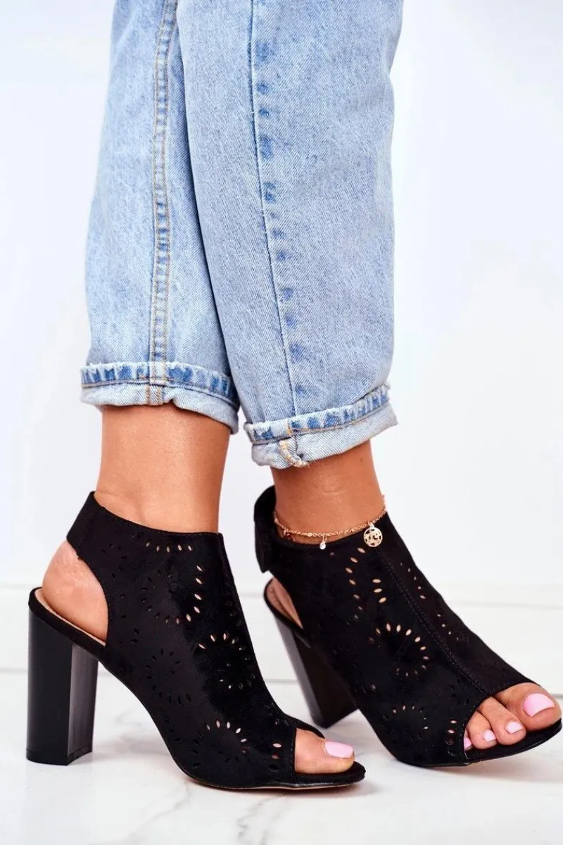 Clearance Evento Sandały Damskie Na Słupku Ażurowe Na Rzep Czarne Rules