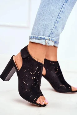 Clearance Evento Sandały Damskie Na Słupku Ażurowe Na Rzep Czarne Rules