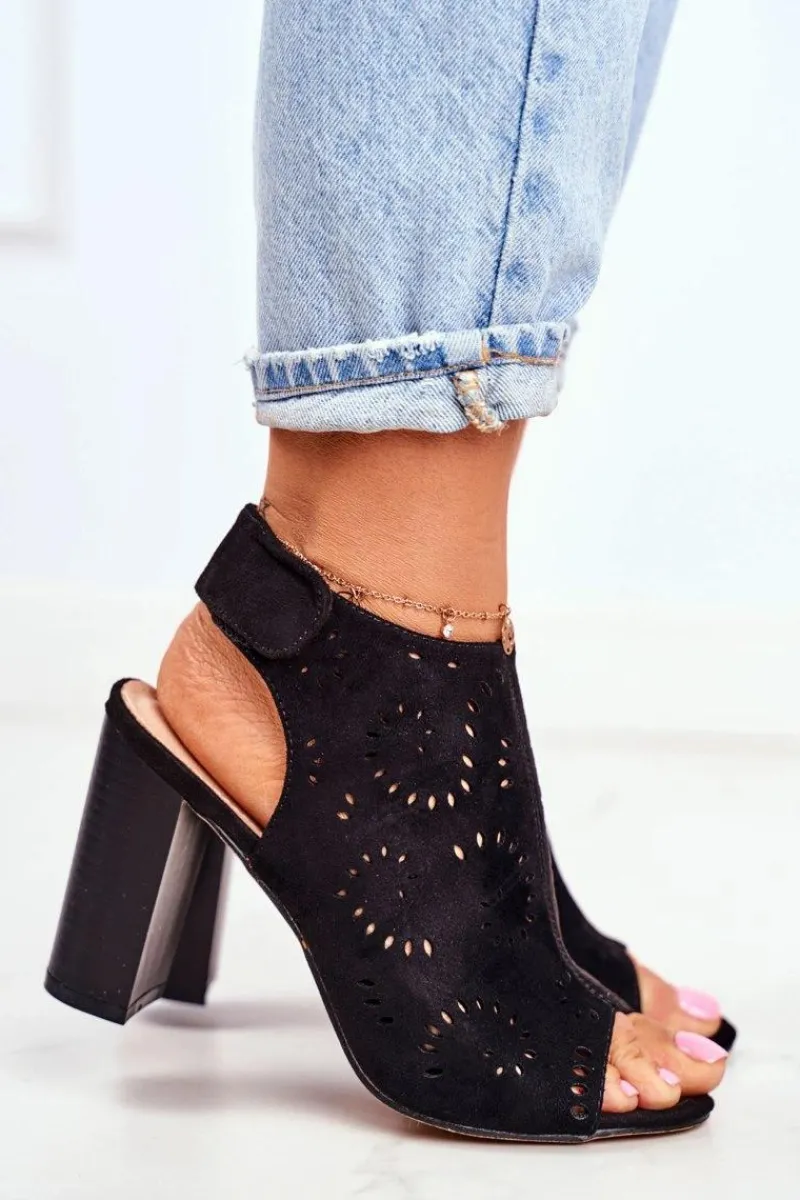 Clearance Evento Sandały Damskie Na Słupku Ażurowe Na Rzep Czarne Rules