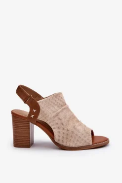 Sandały Damskie Na Słupku Ażurowe Beżowe Rosca Damskie Sandały Na Obcasie