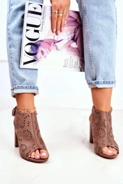 Sandały Ażurowe|Sandały Na Obcasie>Evento Sandały Damskie Na Słupku Ażurowe Na Rzep Khaki Rules