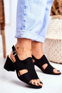 Hot Sandały Damskie Na Słupku Ażurowe Czarne Valery Damskie Sandały Ażurowe|Sandały Na Obcasie