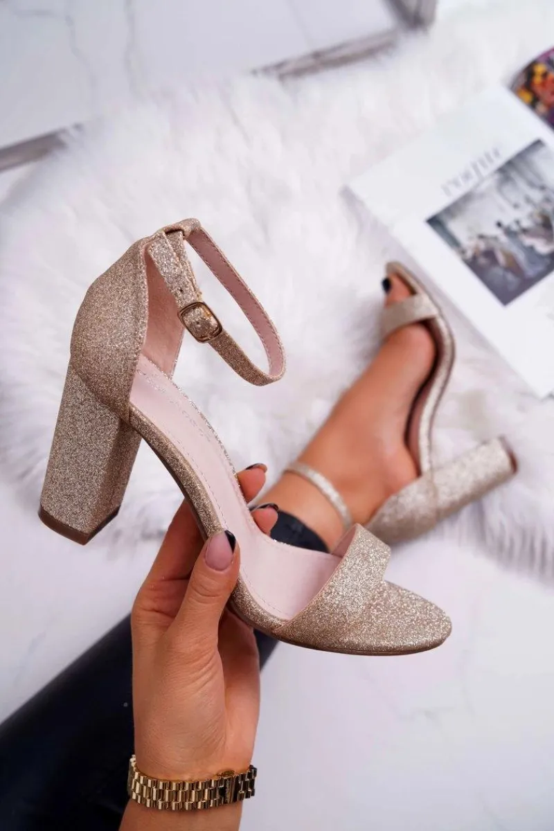 Sandały Na Obcasie>Boto Sandały Damskie Na Słupku Brokatowe Złote Berglat