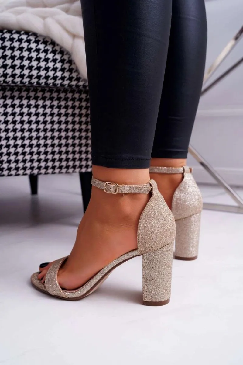 Sandały Na Obcasie>Boto Sandały Damskie Na Słupku Brokatowe Złote Berglat