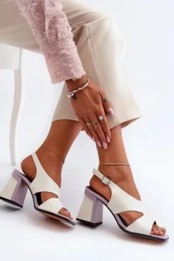 Sandały Na Słupku|Sandały Na Obcasie>Damskie buty S.Barski Sandały Damskie Na Słupku Białe D&A MR38-153 Biały