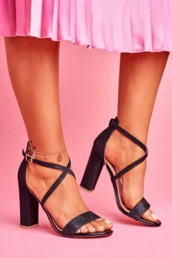 Sandały Na Obcasie>Boto Sandały Damskie Na Słupku Brokatowe Czarne Vivi