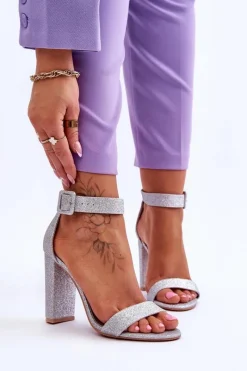 Sandały Na Obcasie>Boto Sandały Damskie Na Słupku Brokat Srebrne Joalice