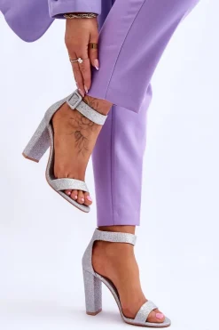 Sandały Na Obcasie>Boto Sandały Damskie Na Słupku Brokat Srebrne Joalice