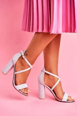 Sandały Na Obcasie>Boto Sandały Damskie Na Słupku Brokatowe Srebrne Vivi