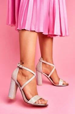 Sandały Na Obcasie>Boto Sandały Damskie Na Słupku Brokatowe Złote Vivi