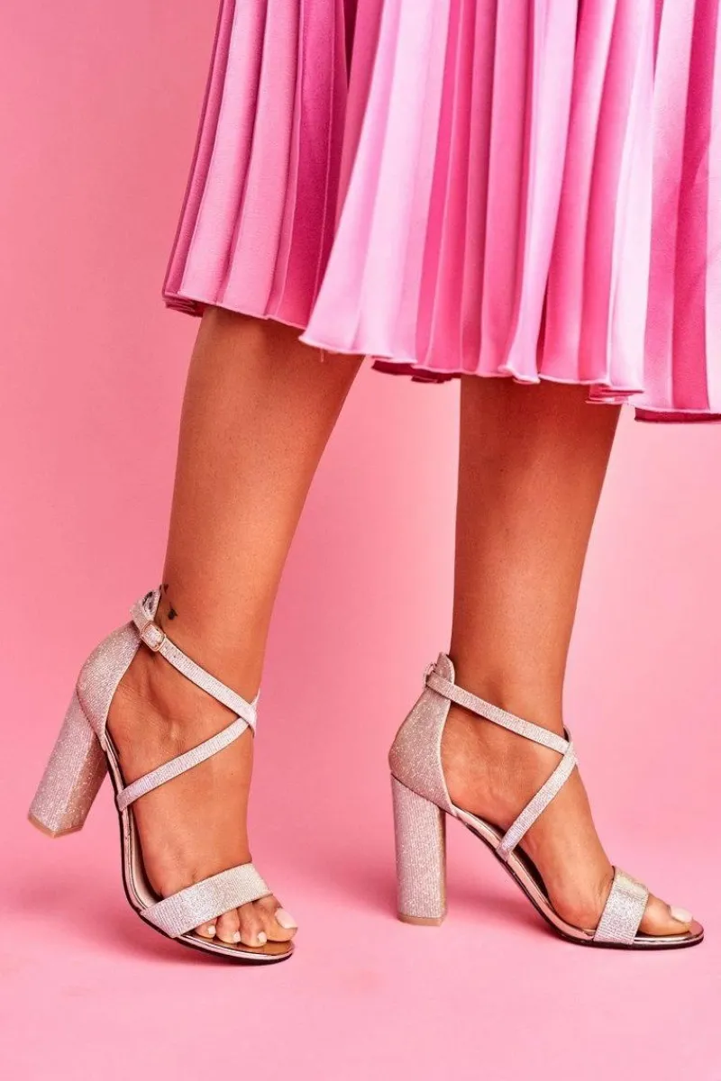 Sandały Na Obcasie>Boto Sandały Damskie Na Słupku Brokatowe Złote Vivi