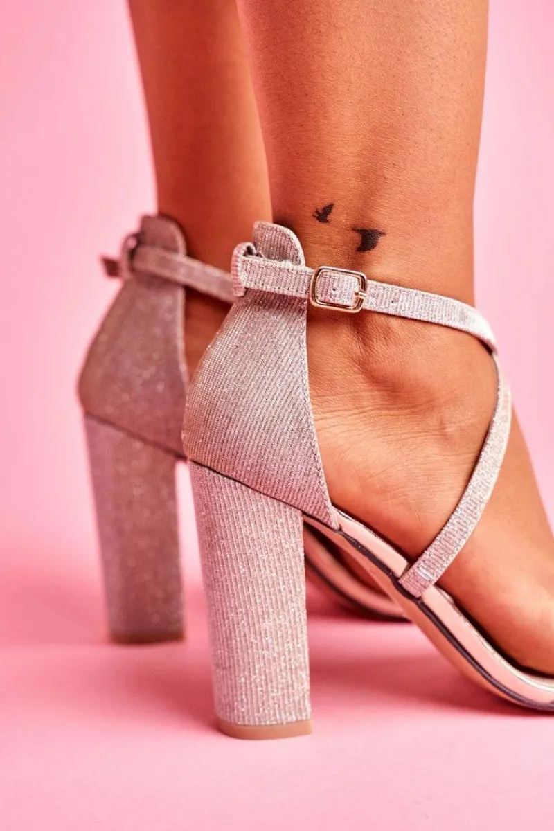 Sandały Na Obcasie>Boto Sandały Damskie Na Słupku Brokatowe Złote Vivi