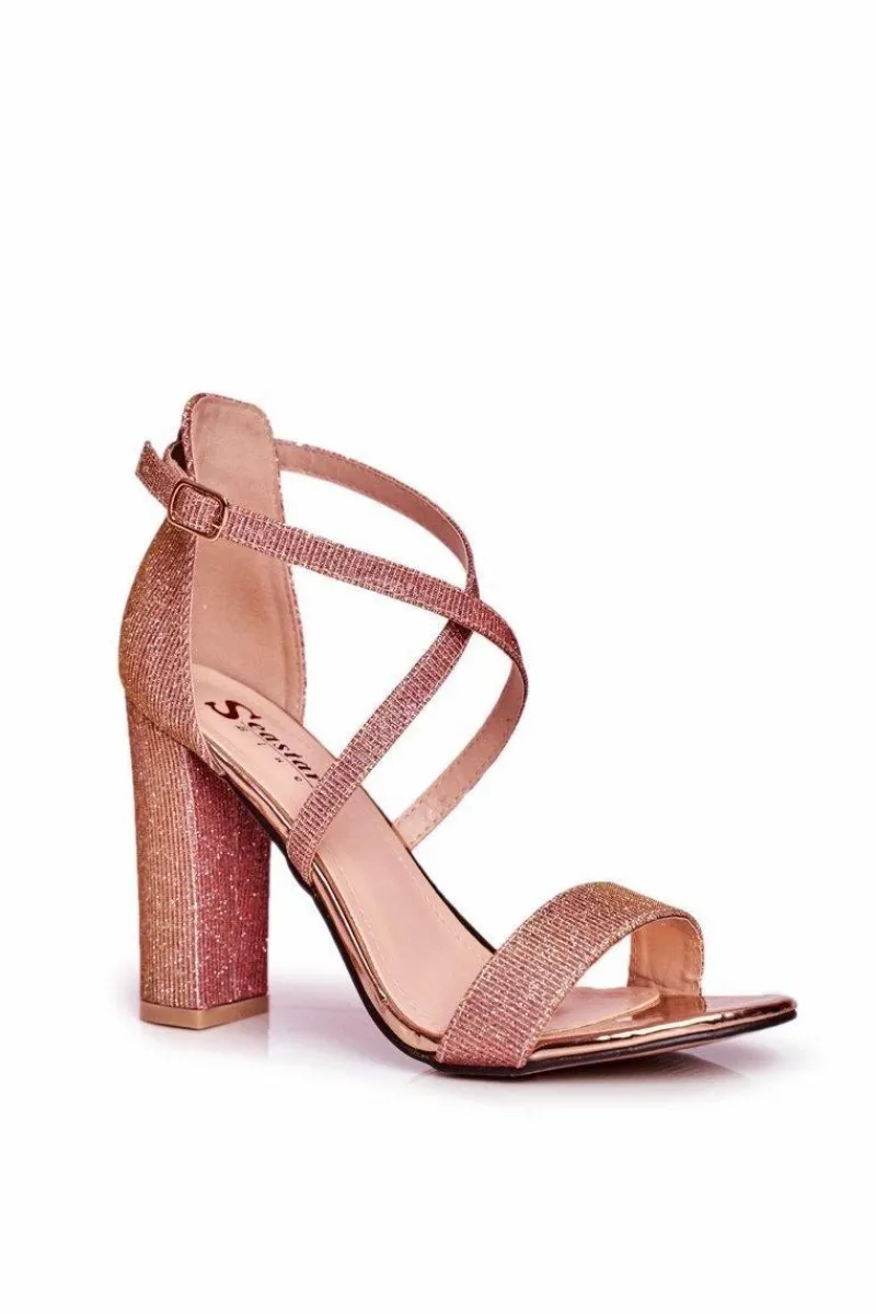 Sandały Na Obcasie>Boto Sandały Damskie Na Słupku Brokatowe Champagne Vivi