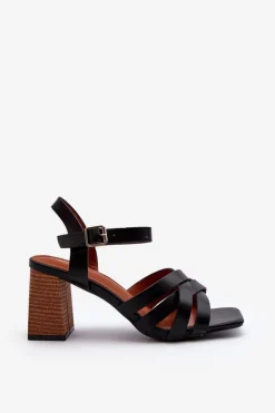 New Sandały Damskie Na Słupku Czarne Opifiana Damskie Sandały Na Słupku|Sandały Na Obcasie