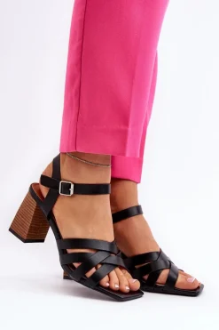 New Sandały Damskie Na Słupku Czarne Opifiana Damskie Sandały Na Słupku|Sandały Na Obcasie