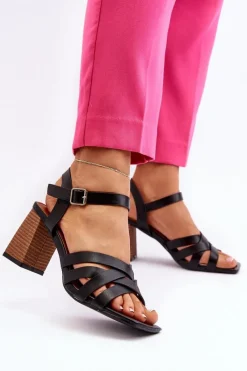 New Sandały Damskie Na Słupku Czarne Opifiana Damskie Sandały Na Słupku|Sandały Na Obcasie