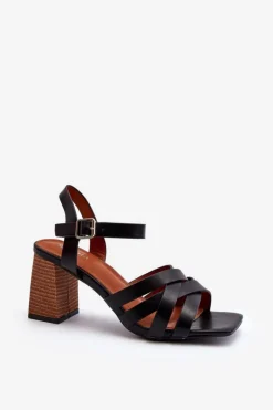 New Sandały Damskie Na Słupku Czarne Opifiana Damskie Sandały Na Słupku|Sandały Na Obcasie