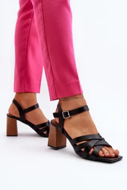 New Sandały Damskie Na Słupku Czarne Opifiana Damskie Sandały Na Słupku|Sandały Na Obcasie