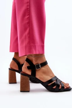 New Sandały Damskie Na Słupku Czarne Opifiana Damskie Sandały Na Słupku|Sandały Na Obcasie