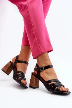 New Sandały Damskie Na Słupku Czarne Opifiana Damskie Sandały Na Słupku|Sandały Na Obcasie