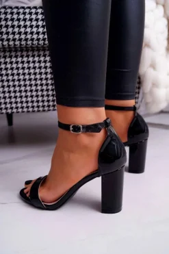 Sandały Damskie Na Słupku Czarne Huran Damskie Sandały Na Obcasie