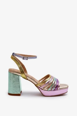 Outlet Damskie buty S.Barski Sandały Damskie Na Słupku D&A CR920 Multikolor Wielokolorowy