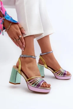 Outlet Damskie buty S.Barski Sandały Damskie Na Słupku D&A CR920 Multikolor Wielokolorowy