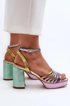 Outlet Damskie buty S.Barski Sandały Damskie Na Słupku D&A CR920 Multikolor Wielokolorowy