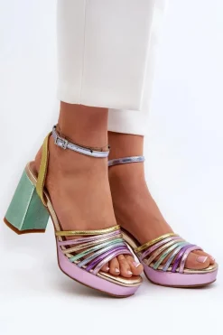 Outlet Damskie buty S.Barski Sandały Damskie Na Słupku D&A CR920 Multikolor Wielokolorowy