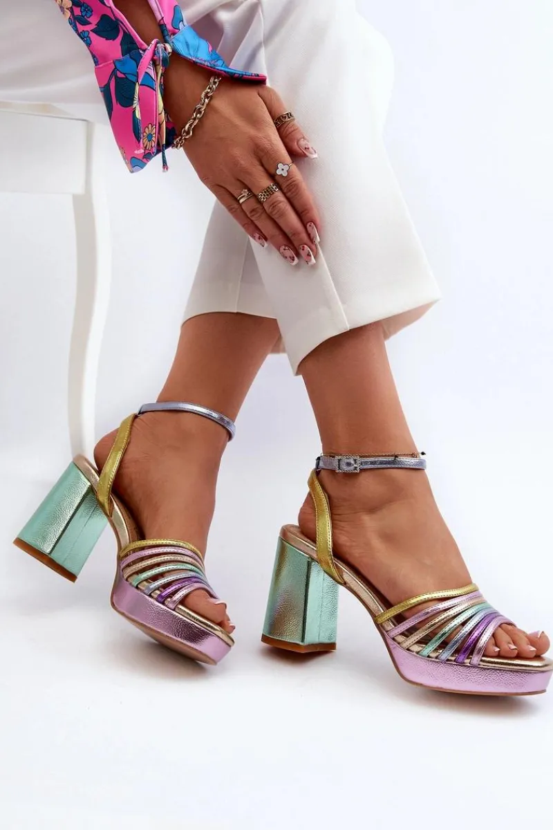 Outlet Damskie buty S.Barski Sandały Damskie Na Słupku D&A CR920 Multikolor Wielokolorowy