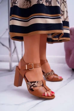 Sandały Na Obcasie>Boto Sandały Damskie Na Słupku Eleganckie Camel Stephani