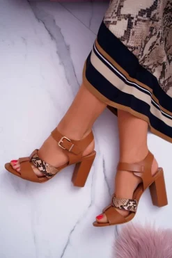 Sandały Na Obcasie>Boto Sandały Damskie Na Słupku Eleganckie Camel Stephani
