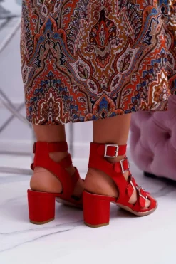 Sale Boto Sandały Damskie Na Słupku Gladiatorki Zamsz Czerwone Nella