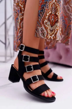 Best Boto Sandały Damskie Na Słupku Gladiatorki Zamsz Czarne Nella