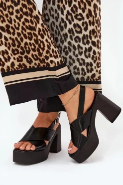 Clearance Sandały Damskie Na Słupku I Platformie Z Eko Skóry Czarne Annavin Damskie Sandały Na Słupku|Sandały Na Obcasie