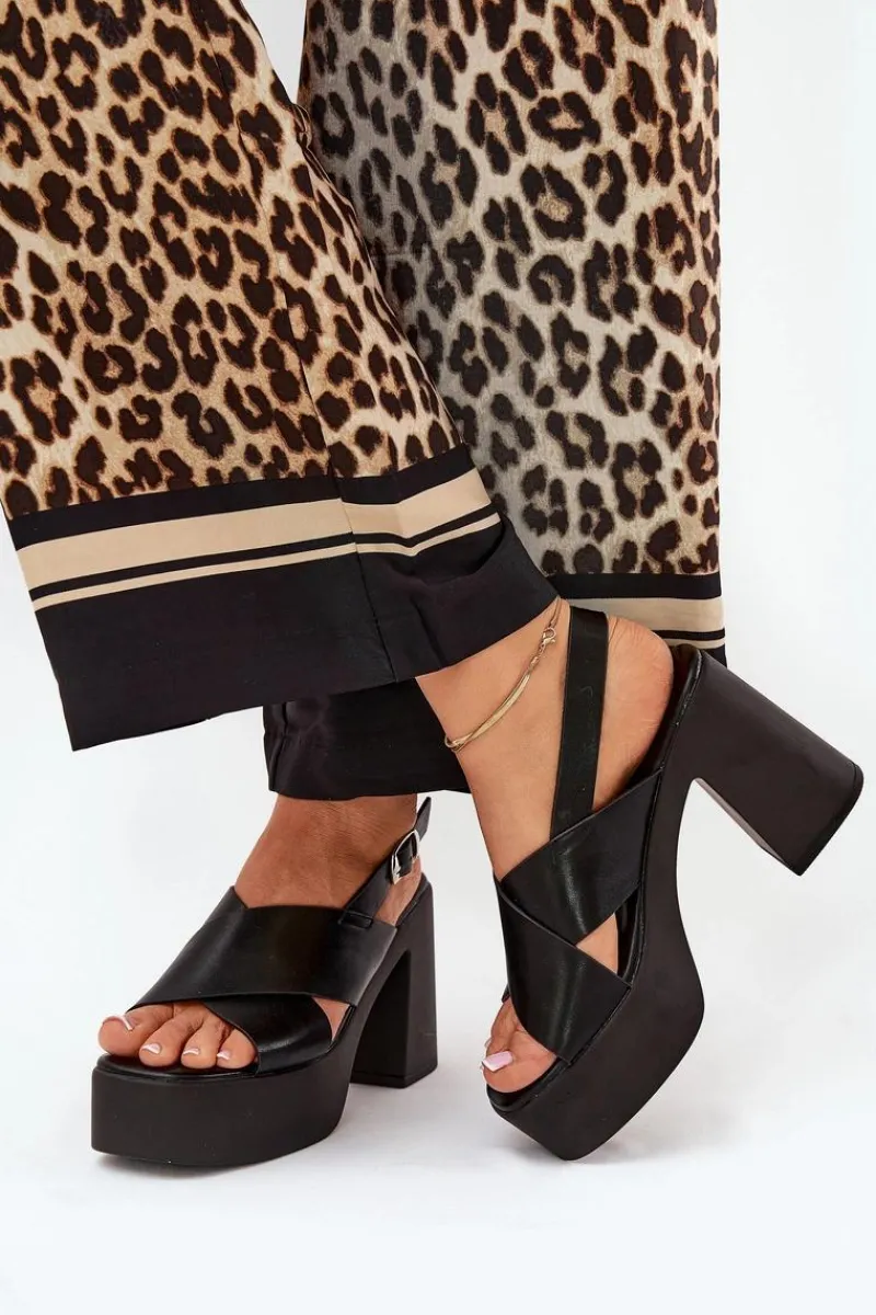 Clearance Sandały Damskie Na Słupku I Platformie Z Eko Skóry Czarne Annavin Damskie Sandały Na Słupku|Sandały Na Obcasie