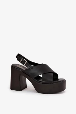 Clearance Sandały Damskie Na Słupku I Platformie Z Eko Skóry Czarne Annavin Damskie Sandały Na Słupku|Sandały Na Obcasie