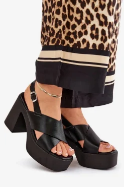 Clearance Sandały Damskie Na Słupku I Platformie Z Eko Skóry Czarne Annavin Damskie Sandały Na Słupku|Sandały Na Obcasie